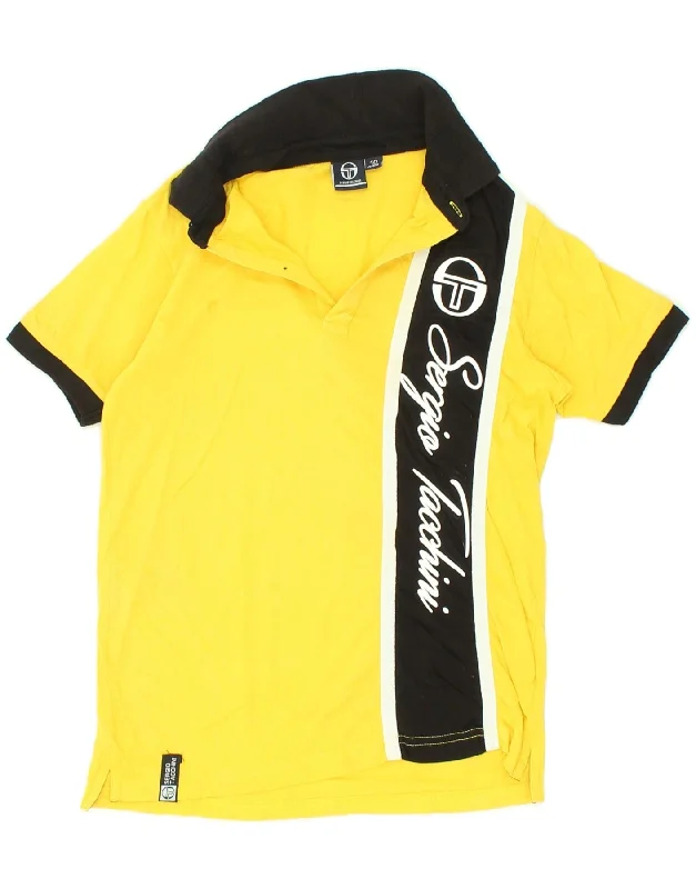 men's polos with side slits -SERGIO TACCHINI Boys Graphic Polo Shirt 9-10 Years Yellow Colourblock