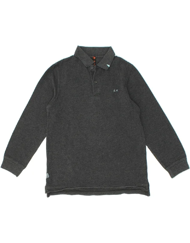 men's breathable performance polo shirts -SUN68 Boys Long Sleeve Polo Shirt 9-10 Years Grey Flecked Cotton