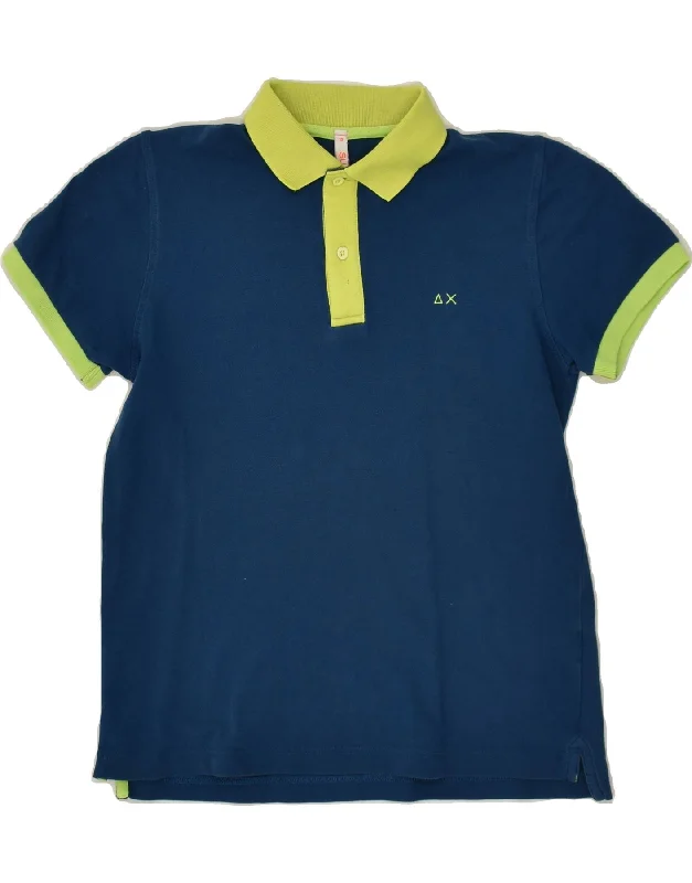 men's regular-fit polo shirts -SUN68 Boys Polo Shirt 9-10 Years Navy Blue Colourblock Cotton