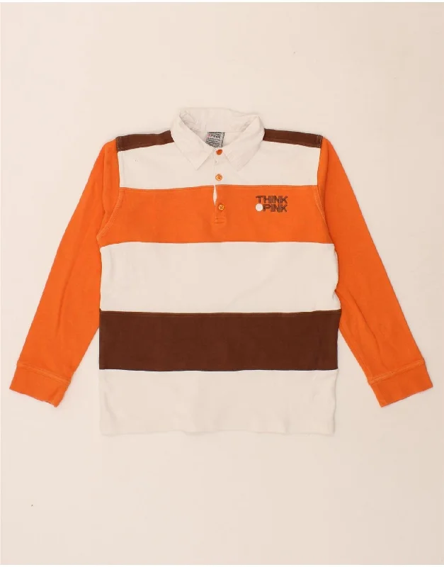 men's golf polo shirts -THINK PINK Boys Long Sleeve Rugby Polo Shirt 13-14 Years Orange Striped