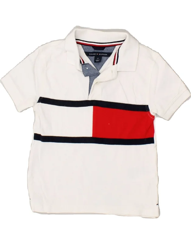 custom-fit polo shirts for men -TOMMY HILFIGER Baby Boys Polo Shirt 18-24 Months White Colourblock Cotton