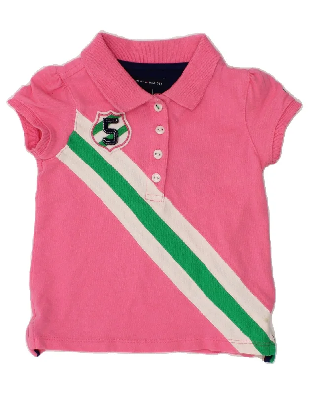 men's sport performance polo shirts -TOMMY HILFIGER Baby Girls Graphic Polo Shirt 9-12 Months Pink Colourblock