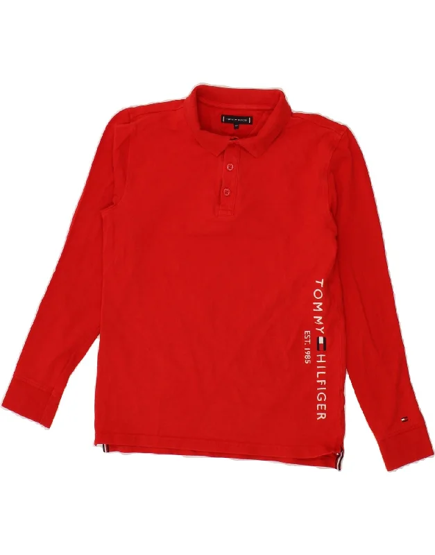 stylish polo shirts for men -TOMMY HILFIGER Boys Graphic Long Sleeve Polo Shirt 11-12 Years Red Cotton