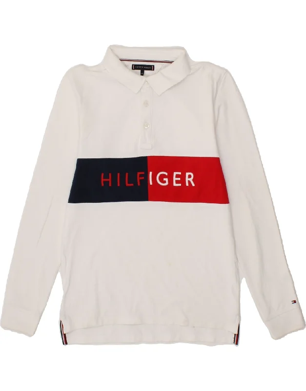 cotton polo shirts for men -TOMMY HILFIGER Boys Graphic Long Sleeve Polo Shirt 14-15 Years White