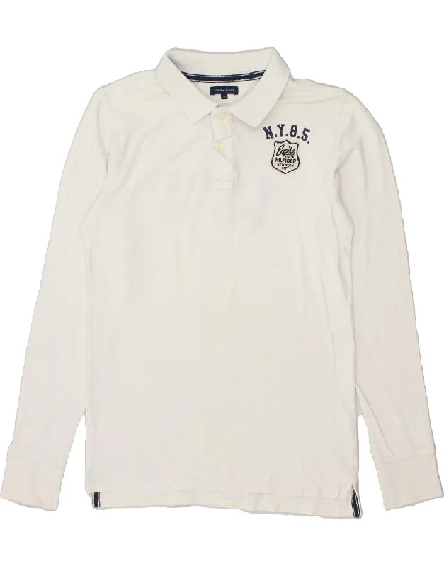 men's stylish cotton polo shirts -TOMMY HILFIGER Boys Graphic Long Sleeve Polo Shirt 15-16 Years White