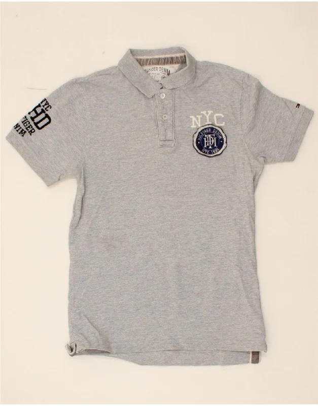 men's stylish sport polo shirts -TOMMY HILFIGER Boys Graphic Polo Shirt 10-11 Years Small Grey Cotton