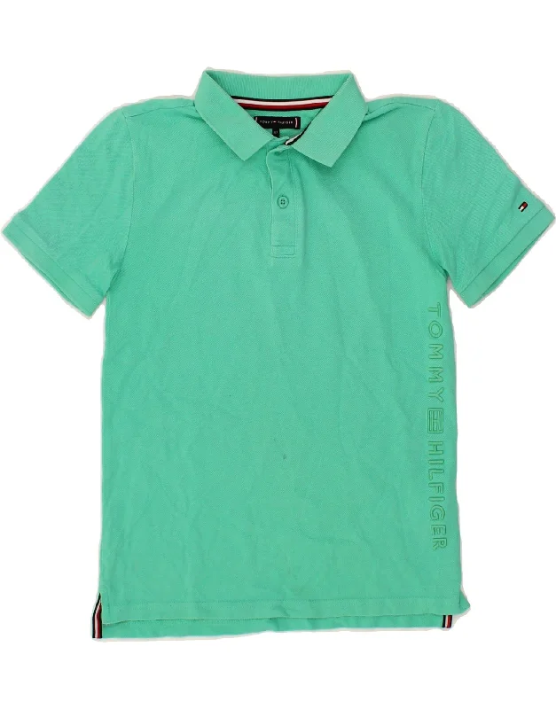 men's golf polo shirts -TOMMY HILFIGER Boys Graphic Polo Shirt 11-12 Years Green Cotton