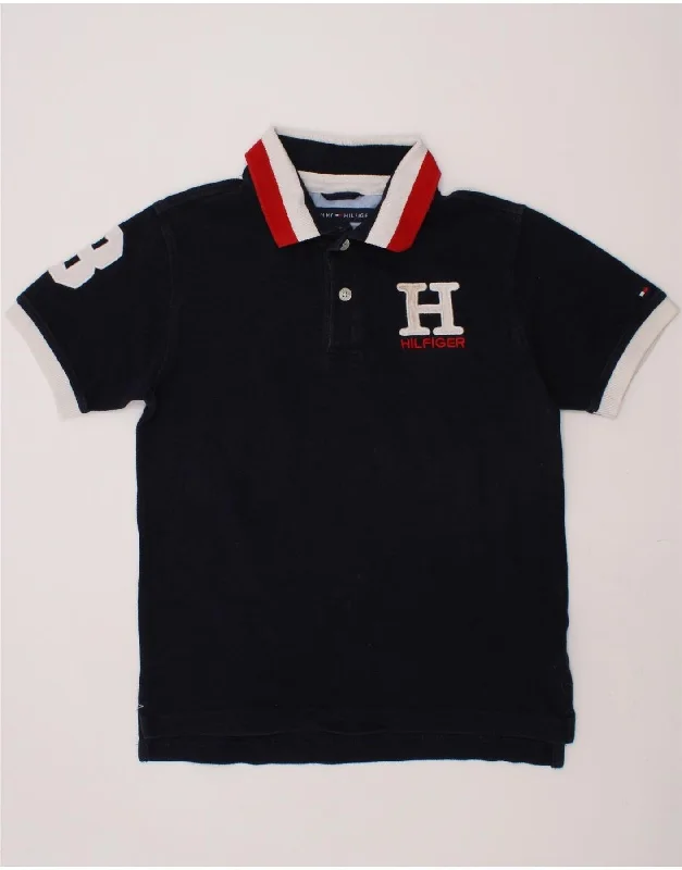 men's custom embroidered polo shirts -TOMMY HILFIGER Boys Graphic Rugby Polo Shirt 8-9 Years Small Navy Blue