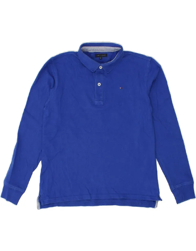 men's performance long sleeve polo shirts -TOMMY HILFIGER Boys Long Sleeve Polo Shirt 13-14 Years Blue Cotton