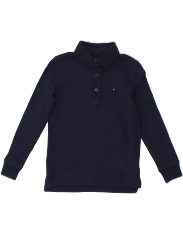 men's casual wear polo shirts -TOMMY HILFIGER Boys Long Sleeve Polo Shirt 5-6 Years Navy Blue Cotton