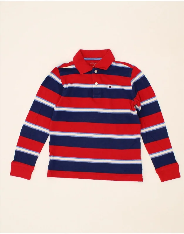 men's casual fit polo shirts -TOMMY HILFIGER Boys Long Sleeve Rugby Polo Shirt 8-9 Years Medium Red