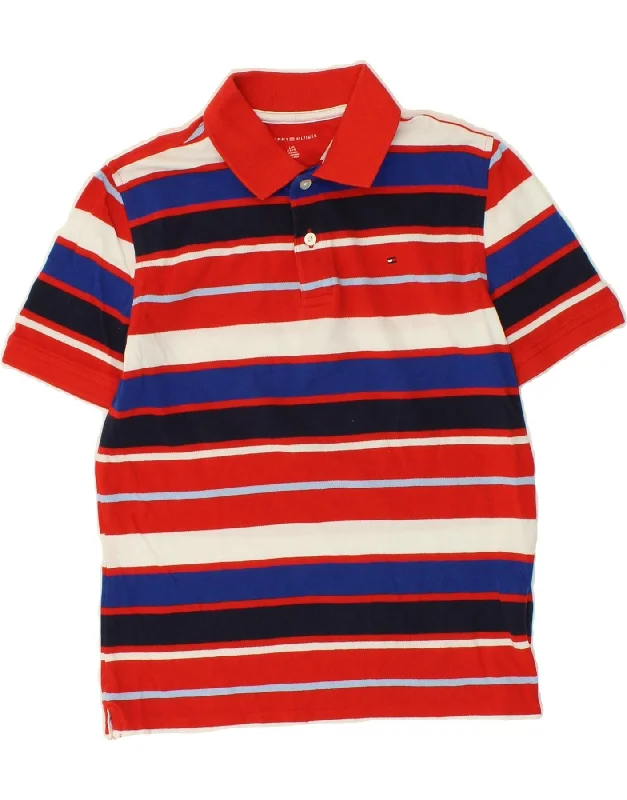 classic fit polo shirts for men -TOMMY HILFIGER Boys Polo Shirt 12-13 Years Large Red Striped Cotton