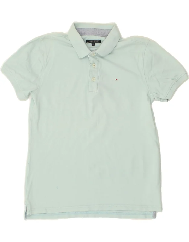 custom-fit polo shirts for men -TOMMY HILFIGER Boys Polo Shirt 13-14 Years Turquoise Cotton