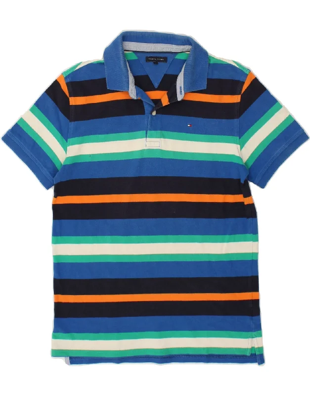 men's polo shirts for sports -TOMMY HILFIGER Boys Polo Shirt 15-16 Years Blue Striped Cotton