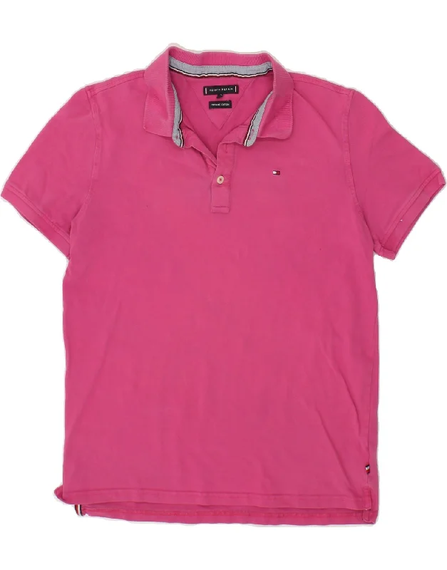 men's short sleeve polo shirts for work -TOMMY HILFIGER Boys Polo Shirt 15-16 Years Pink Cotton