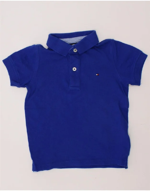 men's premium cotton polo shirts -TOMMY HILFIGER Boys Polo Shirt 4-5 Years Navy Blue Cotton