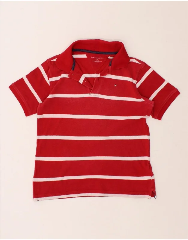 men's breathable performance polo shirts -TOMMY HILFIGER Boys Polo Shirt 8-9 Years Medium  Red Striped Cotton