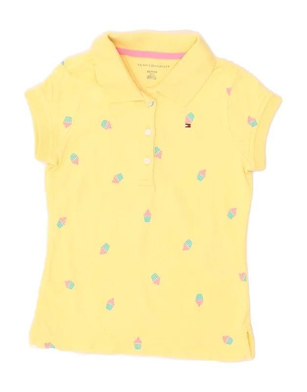 men's patterned polo shirts -TOMMY HILFIGER Girls Abstract Pattern Polo Shirt 4-5 Years XS Yellow