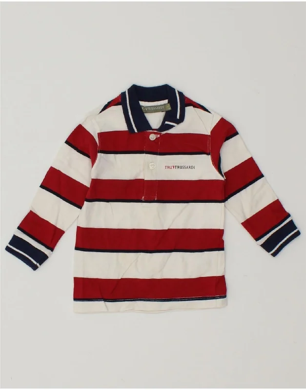 men's casual wear polo shirts -TRUSSARDI Baby Boys Long Sleeve Polo Shirt 6-9 Months Red Striped Cotton