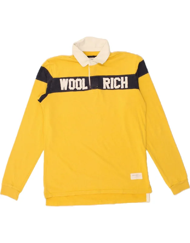 men's designer casual polo shirts -WOOLRICH Boys Graphic Long Sleeve Polo Shirt 13-14 Years Yellow