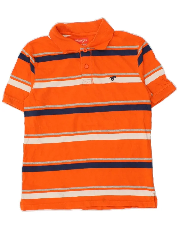 men's performance polo shirts -WRANGLER Boys Polo Shirt 10-11 Years Large Orange Striped Cotton