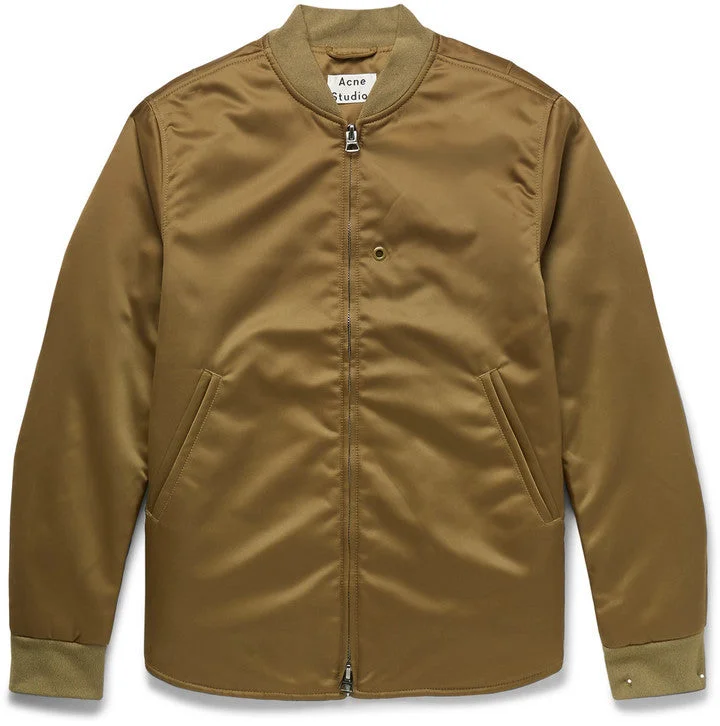 men's wool jackets -Acne Studios Mylon Matt Satin Bomber Jacket Olive PRE-OWNED FINAL SALE