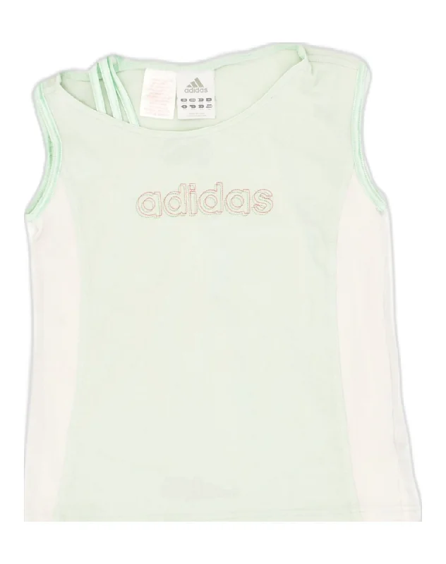 men's zip-up vests -ADIDAS Girls Graphic Vest Top 13-14 Years Green Colourblock Cotton