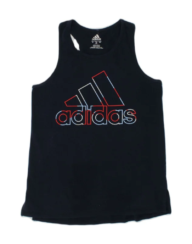 men's long waistcoats -ADIDAS Girls Graphic Vest Top 15-16 Years Navy Blue Cotton