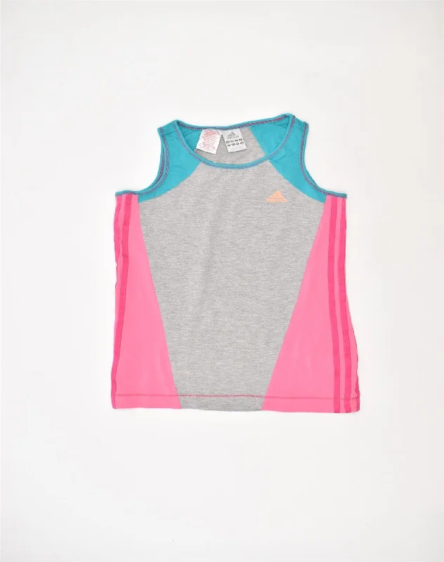 men's trendy waistcoats -ADIDAS Girls Vest Top 13-14 Years Grey Colourblock Cotton