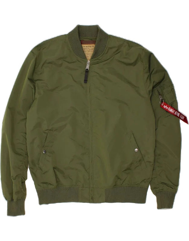 men's windbreakers -ALPHA INDUSTRIES Mens Bomber Jacket UK 46 3XL Khaki Nylon