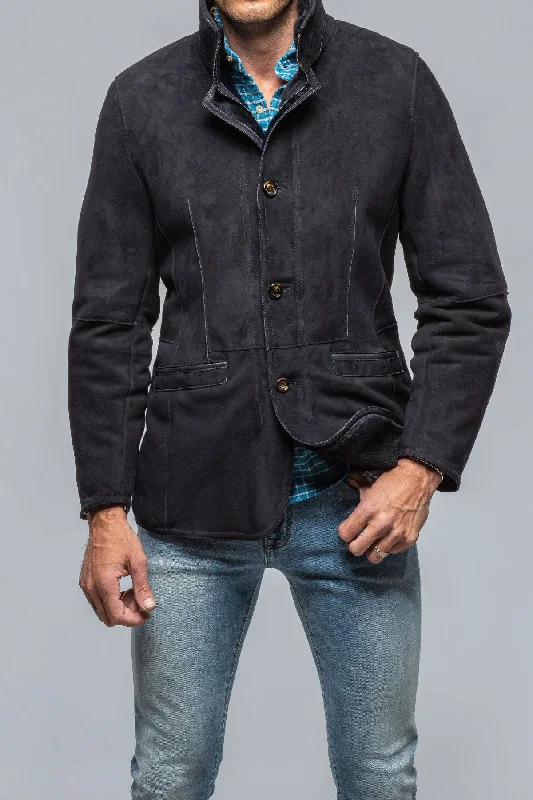 men's plaid jackets -Antonio Shearling Jacket In Blue Ink