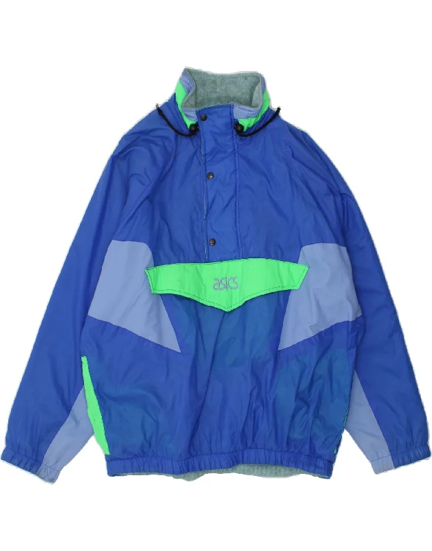 casual jackets for men -ASICS Mens Anorak Jacket UK 42 XL Blue Colourblock Polyamide