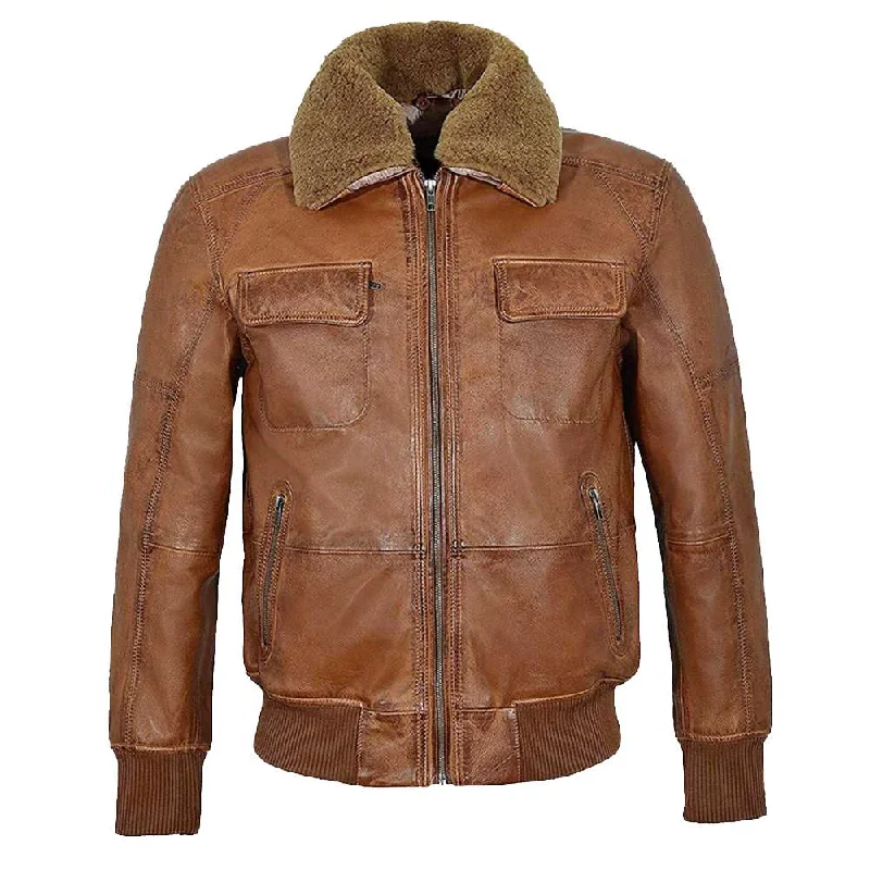 men's parka jackets -Aviator Shearling Brown Bomber Leather VTG Jacket Mens