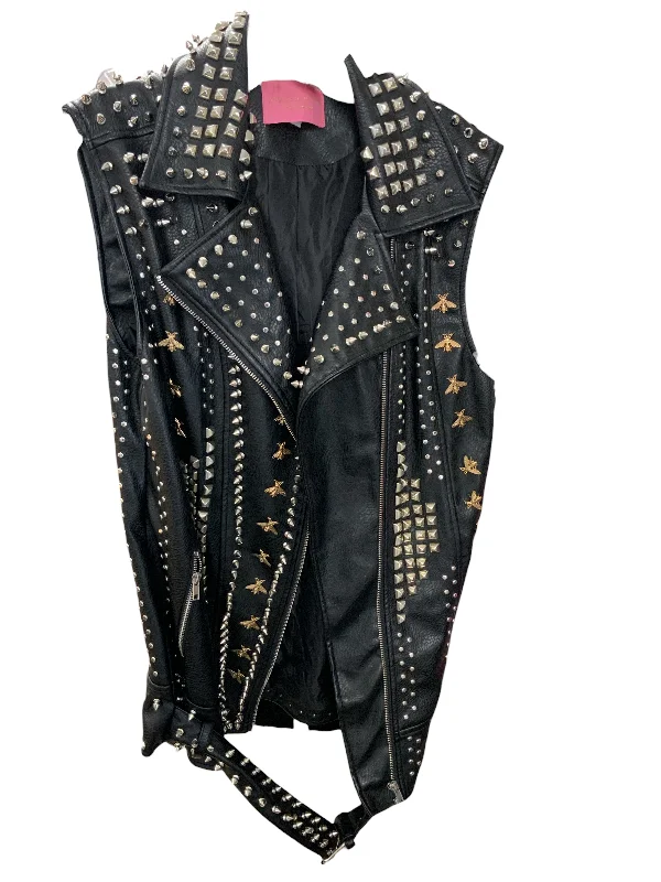 puffer vests for men -Azalea Wang Beehive Stud Faux Leather Vest L