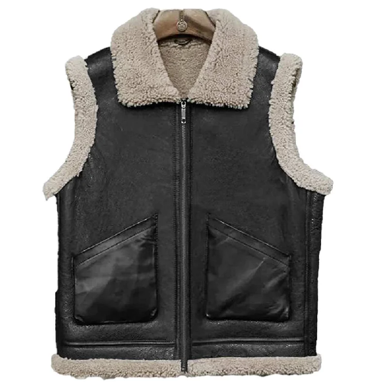 sleeveless jackets for men -B3 Aviator Bomber Shearling Leather Vest