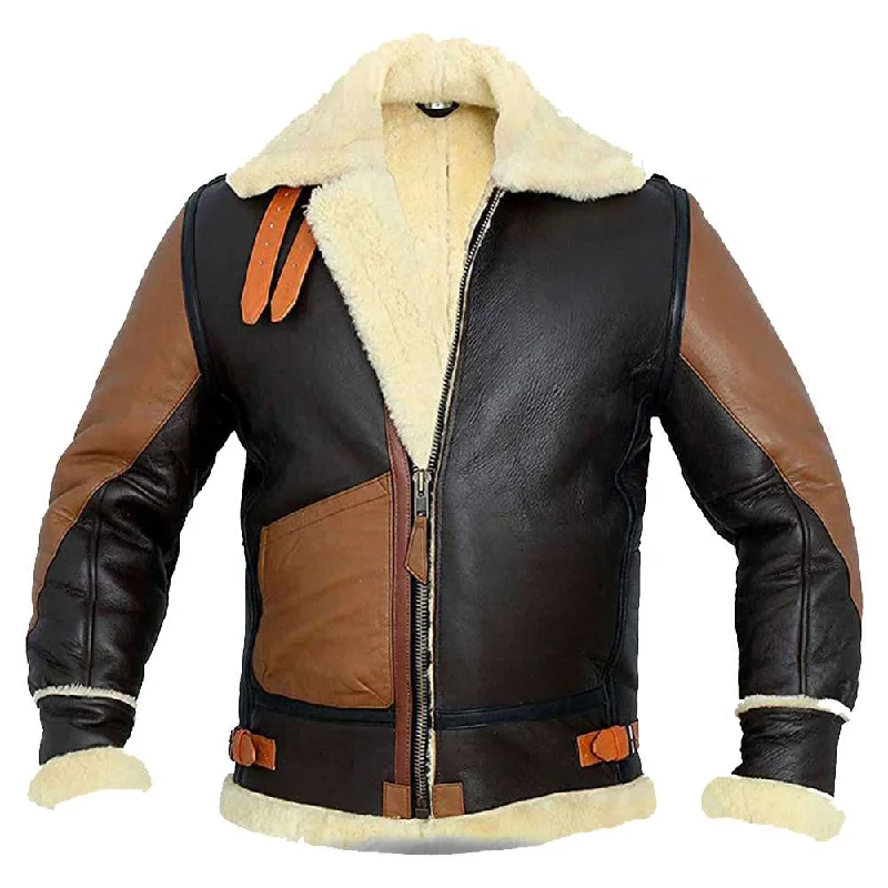 men's bomber jackets with hood -B3 Aviator pilot Shearling Bomber Leather Jacket