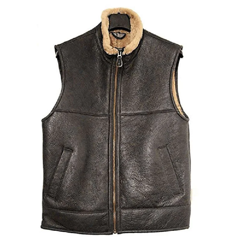 men's formal waistcoats for weddings -B3 RAF Aviator Flight Pilot Bomber Shearling Leather Vest