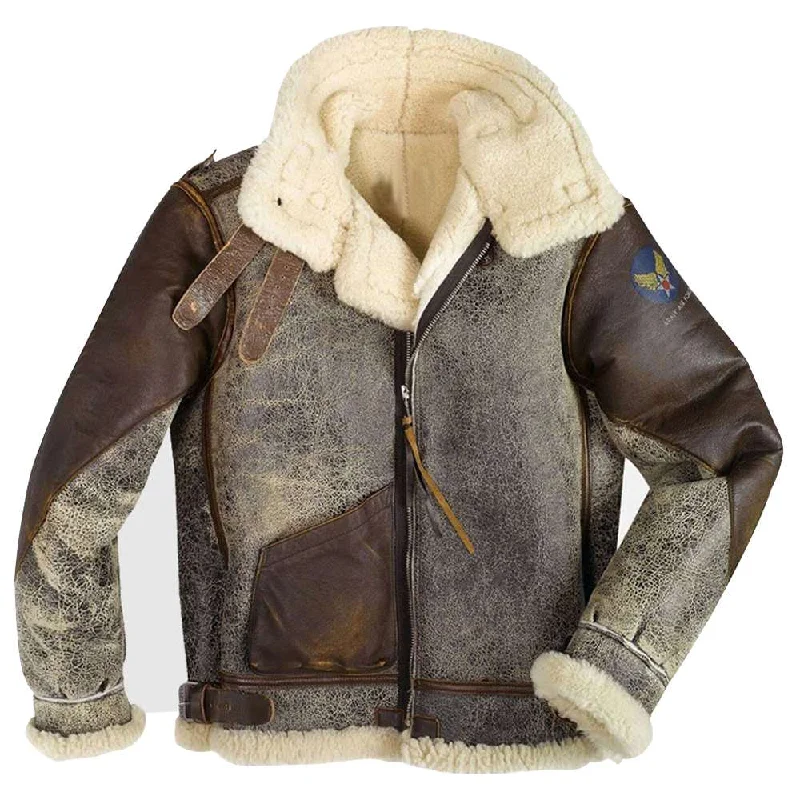 men's biker jackets -B3 Vintage Distressed Leather Bomber Jacket