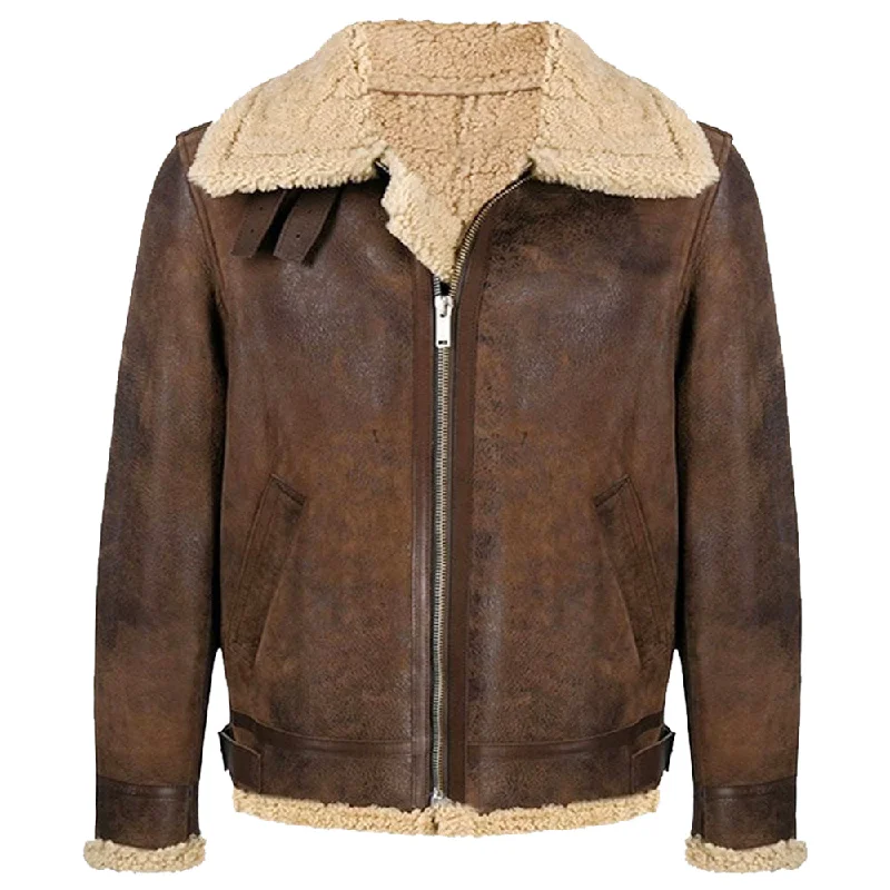 men's varsity jackets with patches -B3 Vintage Shearling Bomber Wax Leather Jacket