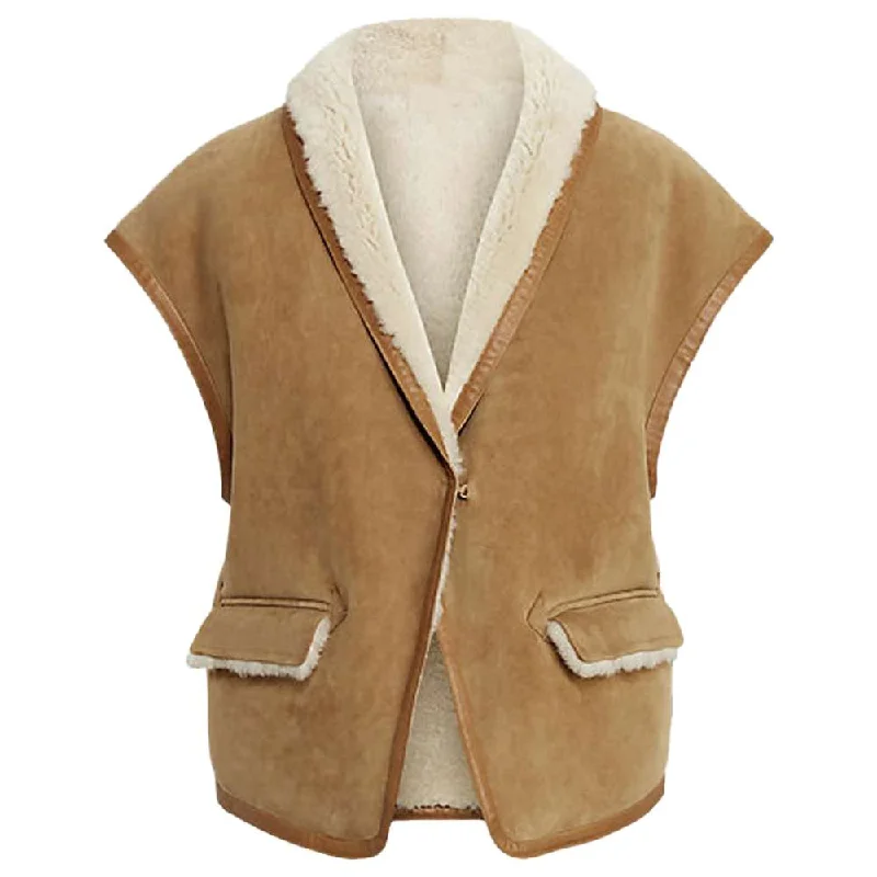 modern vests for men -B3 Women Shearling Bomber Leather Vest