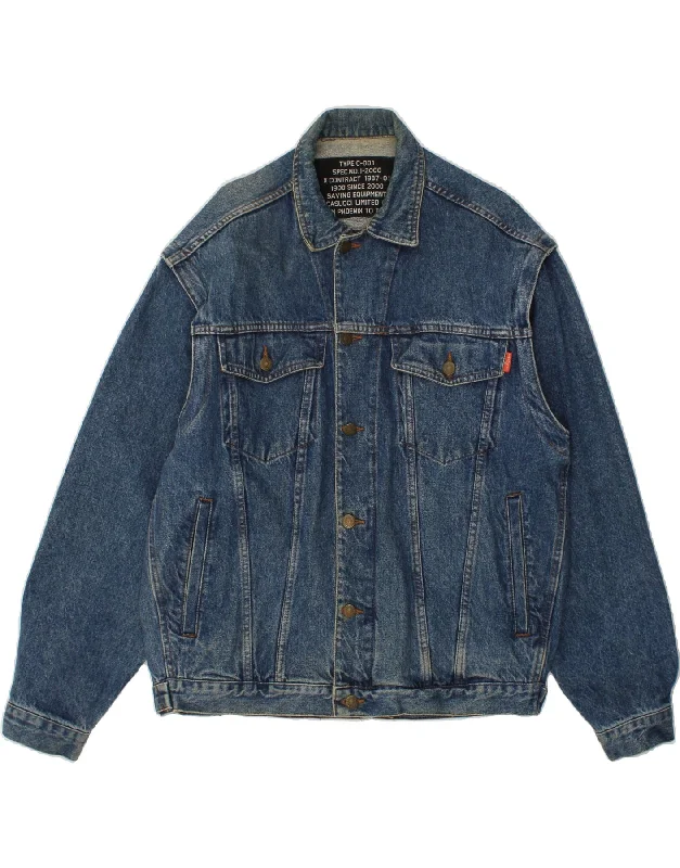 men's double-breasted blazers -CASSUCI Mens Denim Jacket UK 40 Large Blue