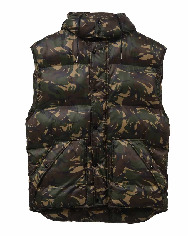 men's vests with zippers -Celine Camouflage Quilted Vest in Green Nylon