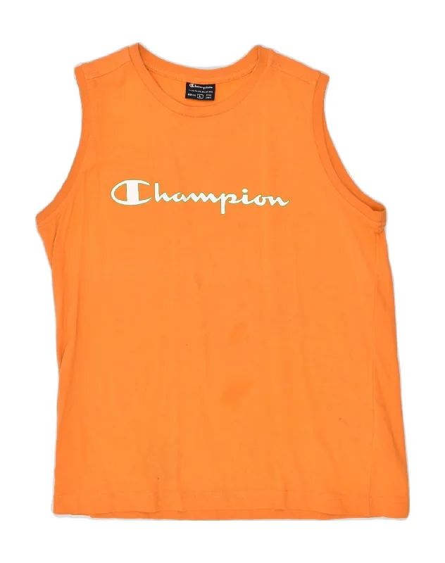 men's stylish knit vests -CHAMPION Boys Graphic Vest Top 11-12 Years Large Orange Cotton