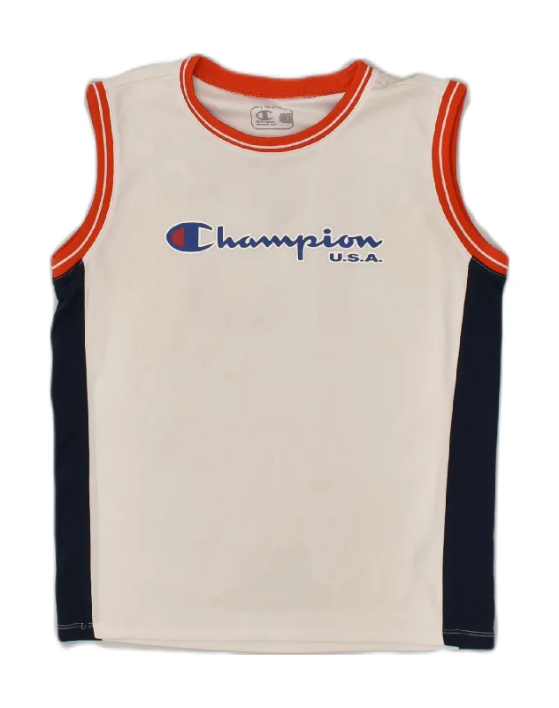 men's vests for layering with shirts -CHAMPION Boys Graphic Vest Top 11-12 Years White Polyester