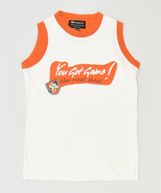 fitted waistcoats for men -CHAMPION Boys Graphic Vest Top 7-8 Years Small White Colourblock Sports