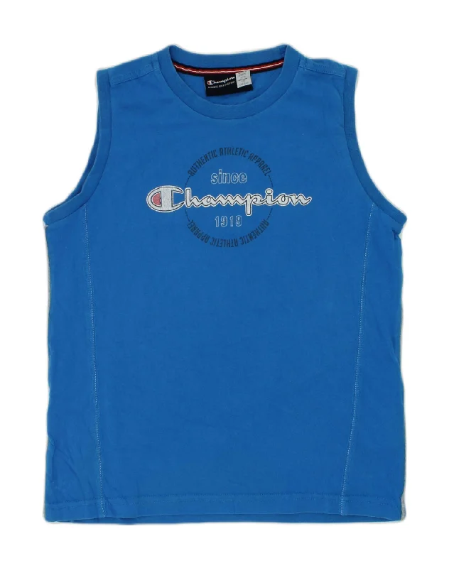 men's waistcoats for winter -CHAMPION Boys Graphic Vest Top 9-10 Years Blue Cotton