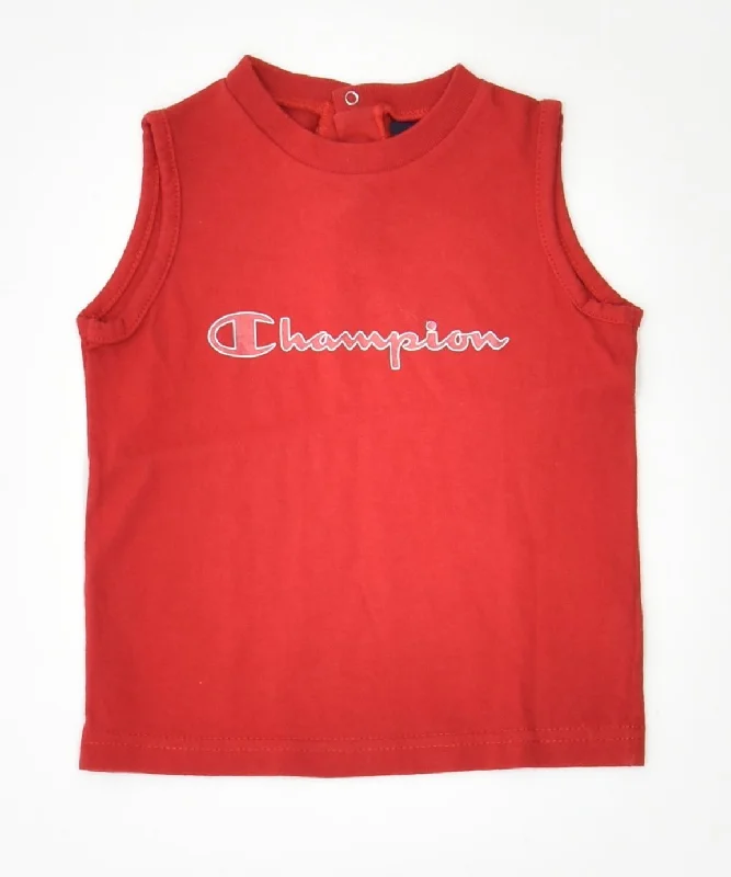 men's vests with zippers -CHAMPION Boys Graphic Vest Top 9-12 Months Red Cotton