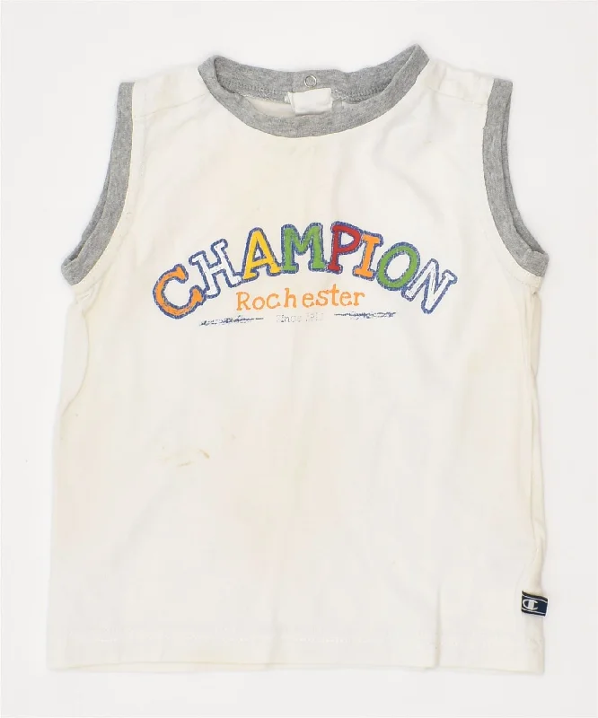 men's designer waistcoats -CHAMPION Boys Graphic Vest Top 9-12 Months Small White Cotton