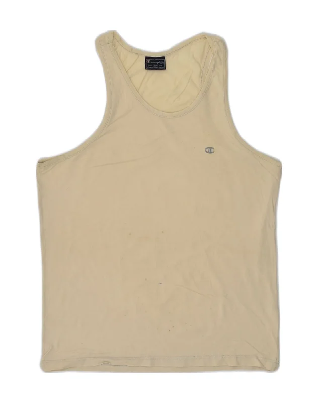 men's vest jackets -CHAMPION Boys Vest Top 13-14 Years  2XL Beige Cotton