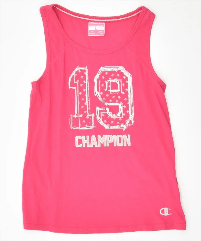 men's formal vest jackets -CHAMPION Girls Graphic Vest Top 11-12 Years Pink Cotton